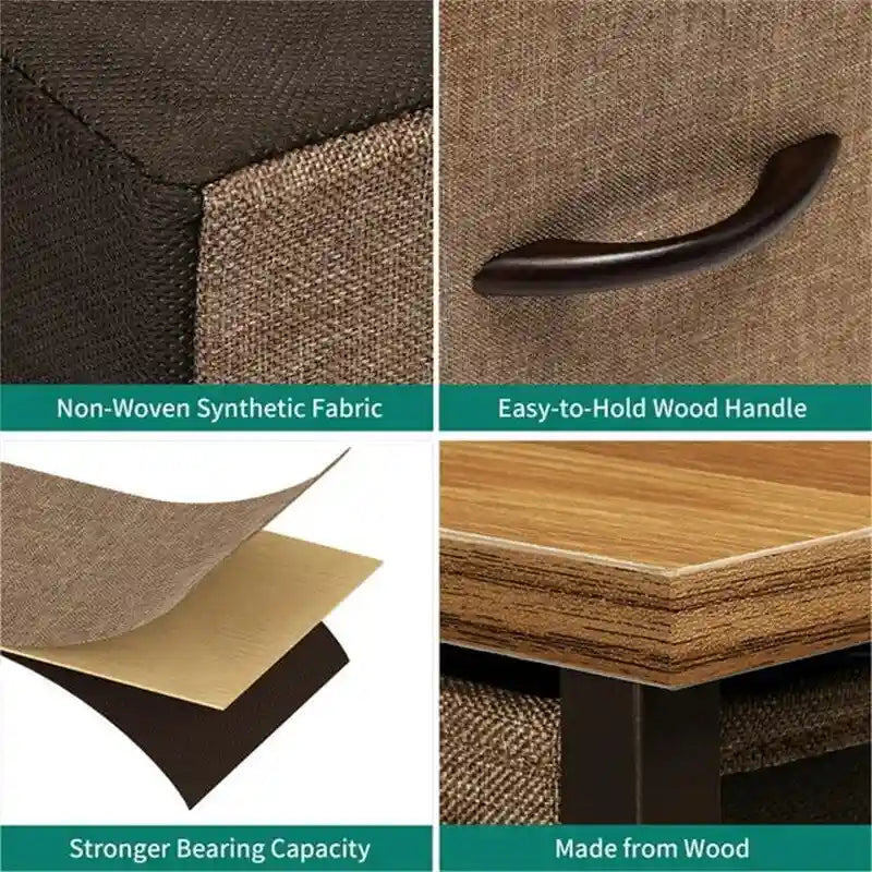 Commode en tissu à 8 tiroirs avec plateau en bois, organisateur de rangement marron, noir et gris