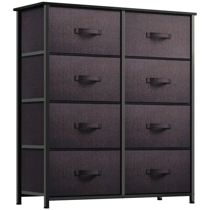Commode en tissu à 8 tiroirs avec plateau en bois, organisateur de rangement marron, noir et gris