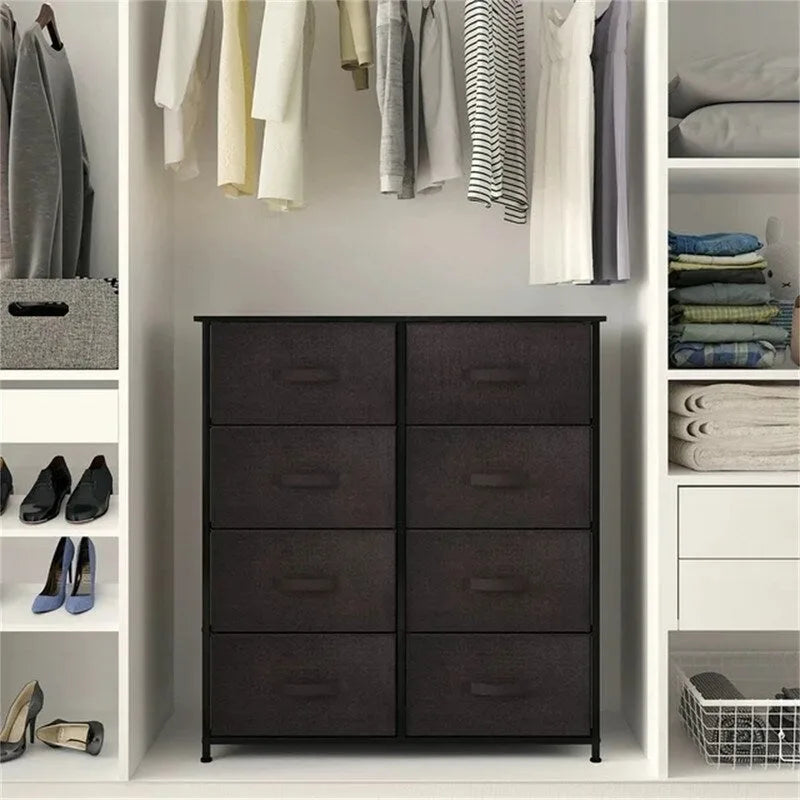 Commode en tissu à 8 tiroirs avec plateau en bois, organisateur de rangement marron, noir et gris
