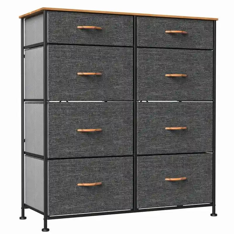 Commode en tissu à 8 tiroirs avec plateau en bois, organisateur de rangement marron, noir et gris