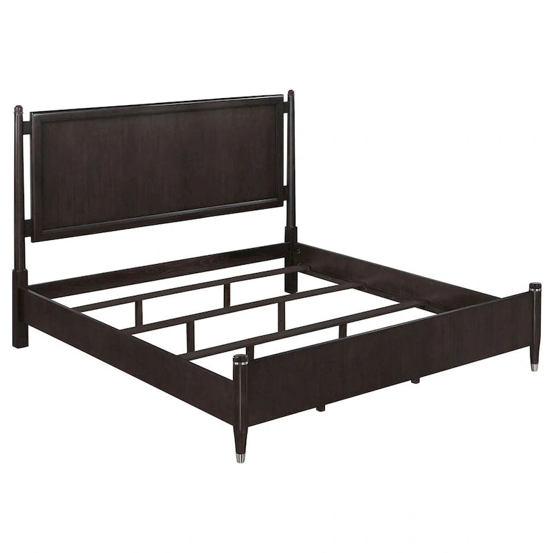 Lit Queen Size à Baldaquin Tête de lit Flottante Pied de lit Bas Marron Foncé Chrome