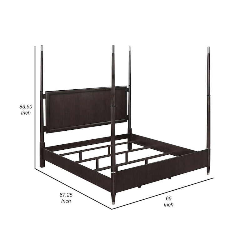 Lit Queen Size à Baldaquin Tête de lit Flottante Pied de lit Bas Marron Foncé Chrome