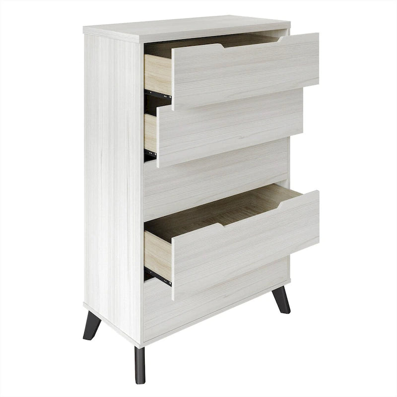 Commode de rangement à 5 tiroirs en bois massif gris clair gris foncé