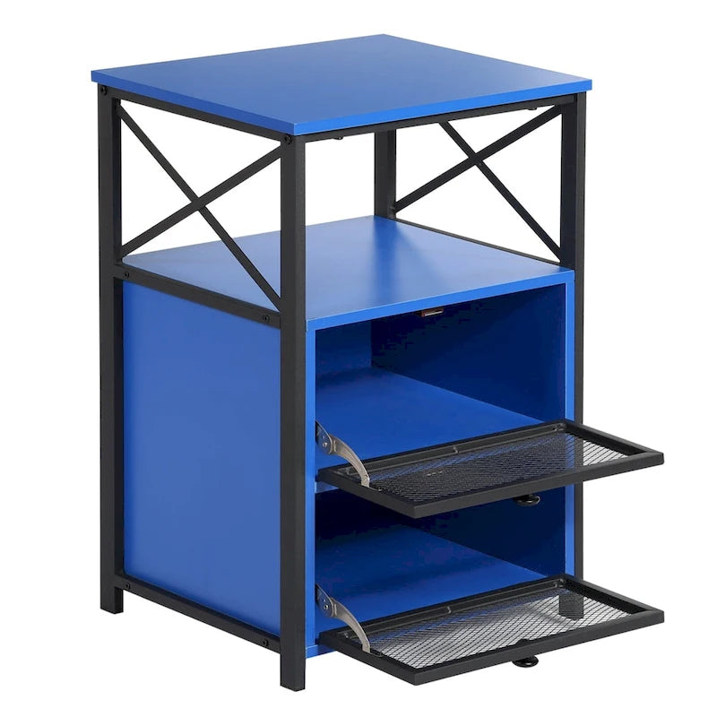 Table de chevet industrielle avec 2 tiroirs en maille et étagère ouverte marron rustique