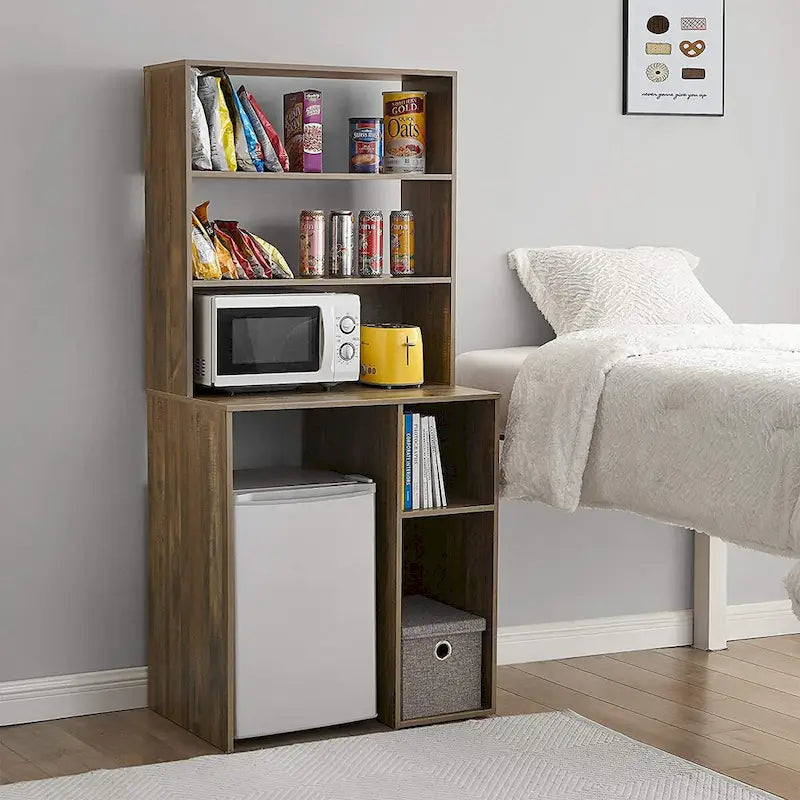 Mini-réfrigérateur de rangement avec étagère supérieure et étagères ouvertes Blanc Noir