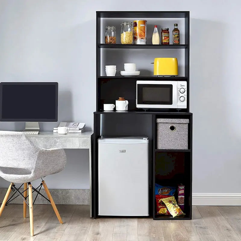 Mini-réfrigérateur de rangement avec étagère supérieure et étagères ouvertes Blanc Noir