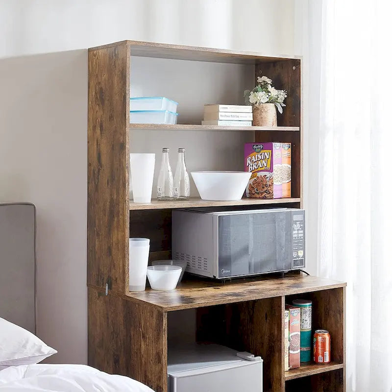 Mini-réfrigérateur de rangement avec étagère supérieure et étagères ouvertes Blanc Noir