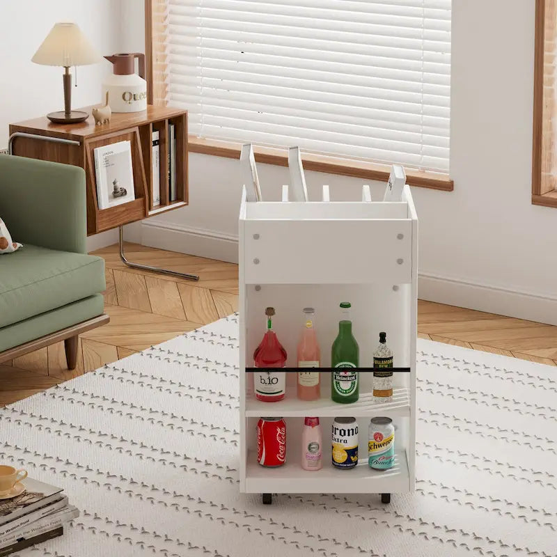 Chariot de cuisine roulant blanc avec 6 étagères ouvertes et roulettes verrouillables