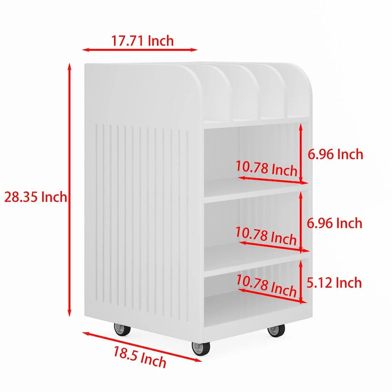 Chariot de cuisine roulant blanc avec 6 étagères ouvertes et roulettes verrouillables