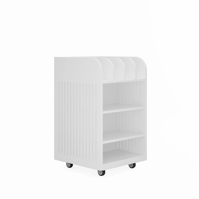 Chariot de cuisine roulant blanc avec 6 étagères ouvertes et roulettes verrouillables