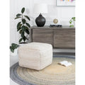 Pouf bohème carré, motif losanges tissé à la main, repose-pieds en mélange de coton beige