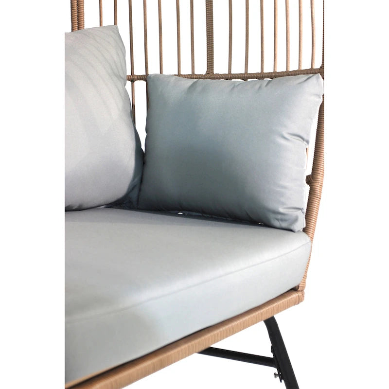 Grand fauteuil œuf en osier de polyéthylène avec coussins gris Bleu Neutre