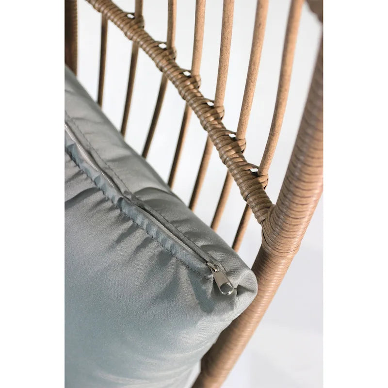 Grand fauteuil œuf en osier de polyéthylène avec coussins gris Bleu Neutre