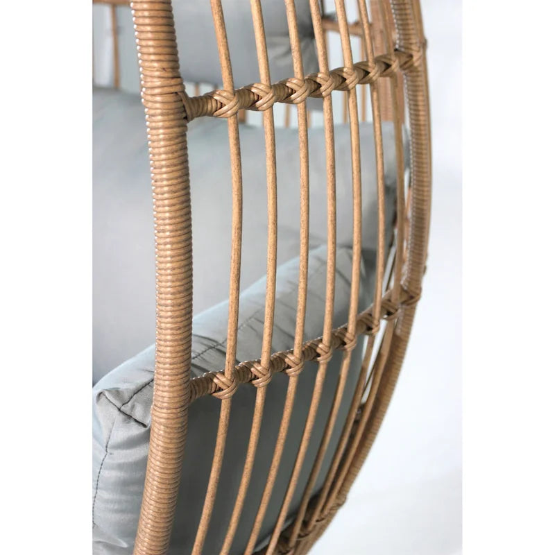 Grand fauteuil œuf en osier de polyéthylène avec coussins gris Bleu Neutre