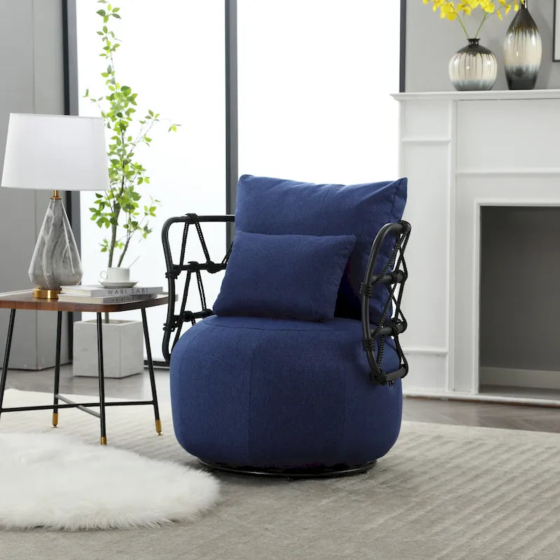 Fauteuil pivotant en lin capitonné avec pied en métal Plusieurs coloris