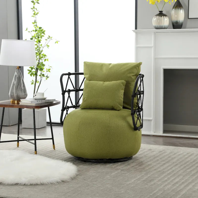 Fauteuil pivotant en lin capitonné avec pied en métal Plusieurs coloris