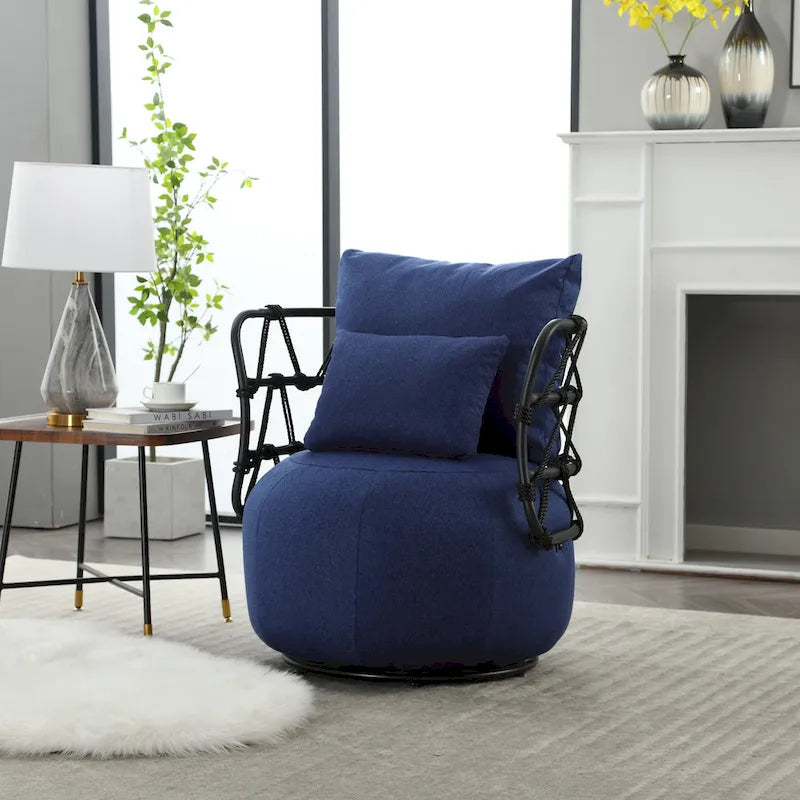 Fauteuil pivotant en lin capitonné avec pied en métal Plusieurs coloris