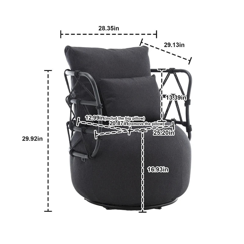 Fauteuil pivotant en lin capitonné avec pied en métal Plusieurs coloris