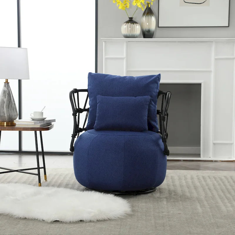 Fauteuil pivotant en lin capitonné avec pied en métal Plusieurs coloris