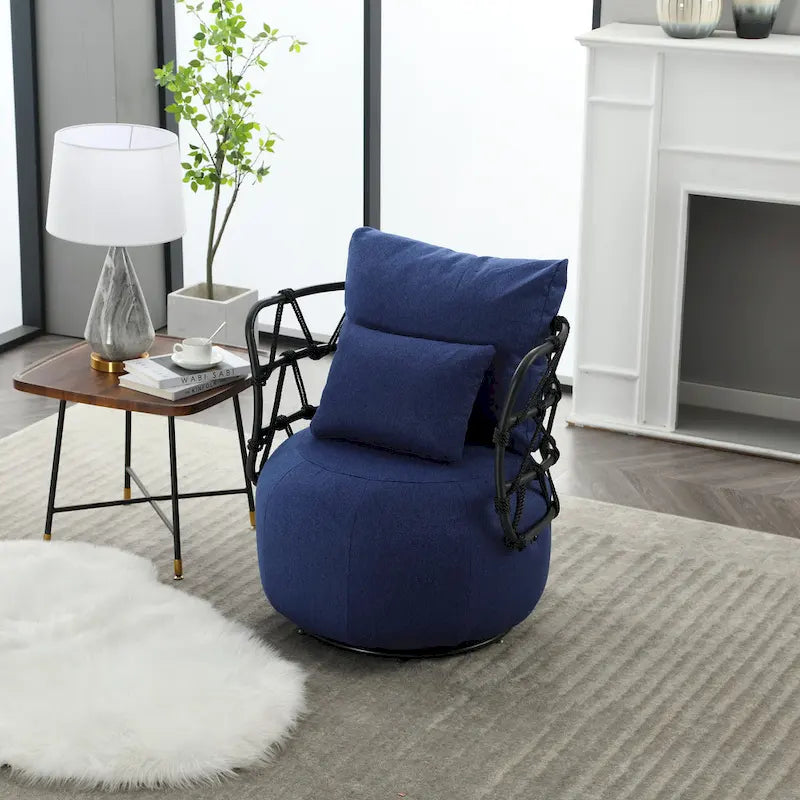Fauteuil pivotant en lin capitonné avec pied en métal Plusieurs coloris