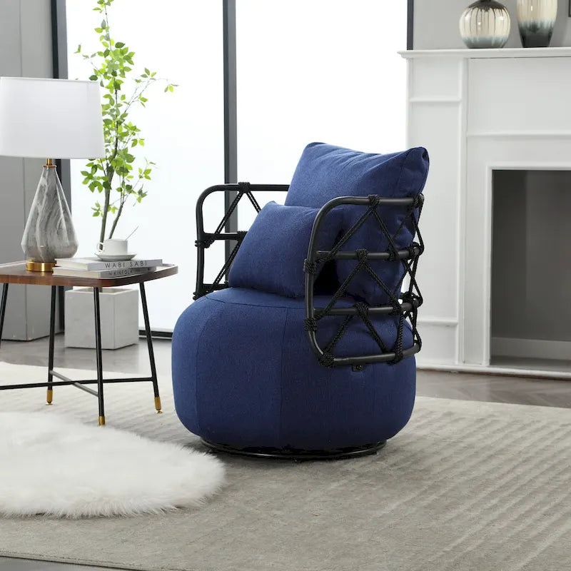 Fauteuil pivotant en lin capitonné avec pied en métal Plusieurs coloris