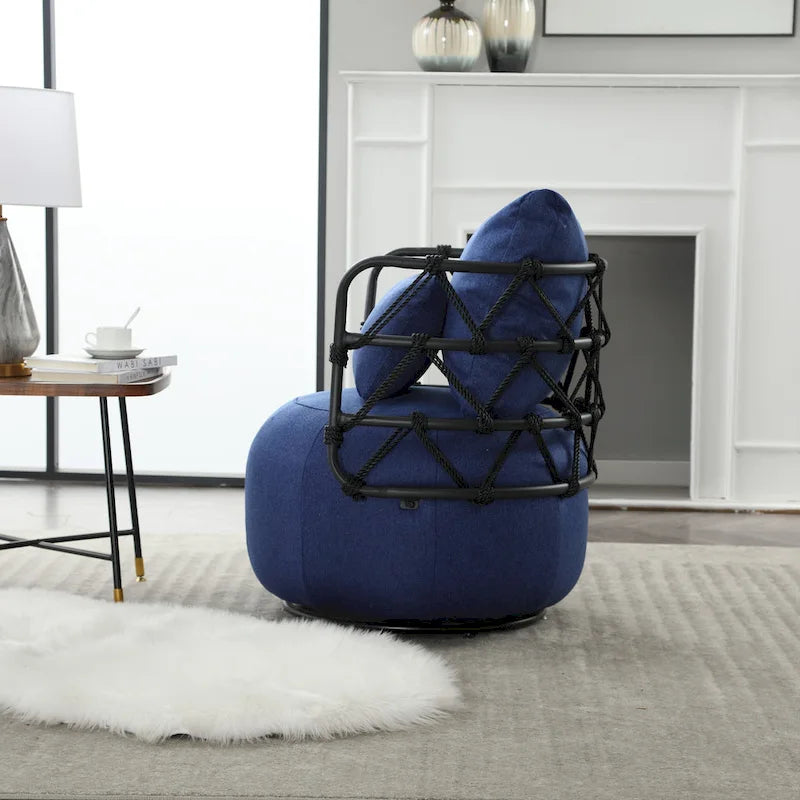 Fauteuil pivotant en lin capitonné avec pied en métal Plusieurs coloris
