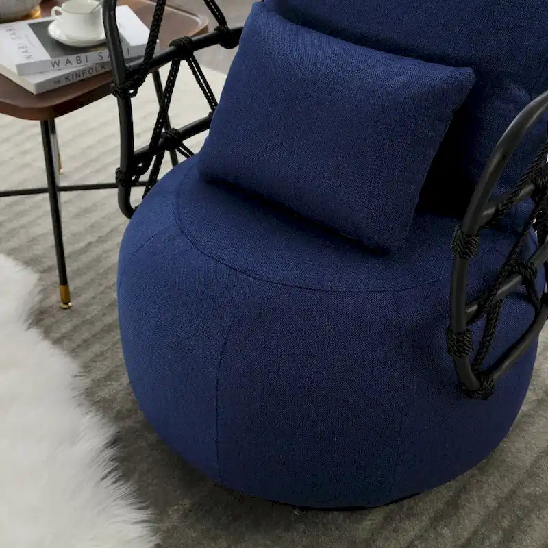 Fauteuil pivotant en lin capitonné avec pied en métal Plusieurs coloris