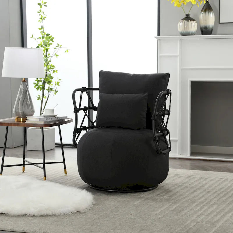 Fauteuil pivotant en lin capitonné avec pied en métal Plusieurs coloris
