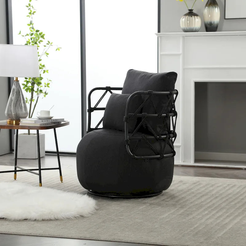 Fauteuil pivotant en lin capitonné avec pied en métal Plusieurs coloris