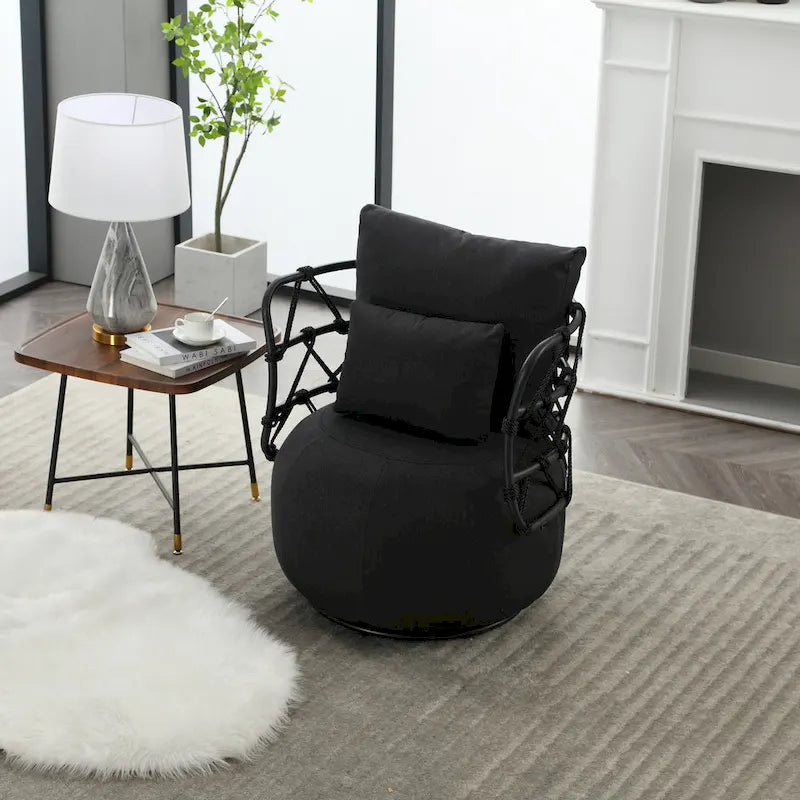 Fauteuil pivotant en lin capitonné avec pied en métal Plusieurs coloris