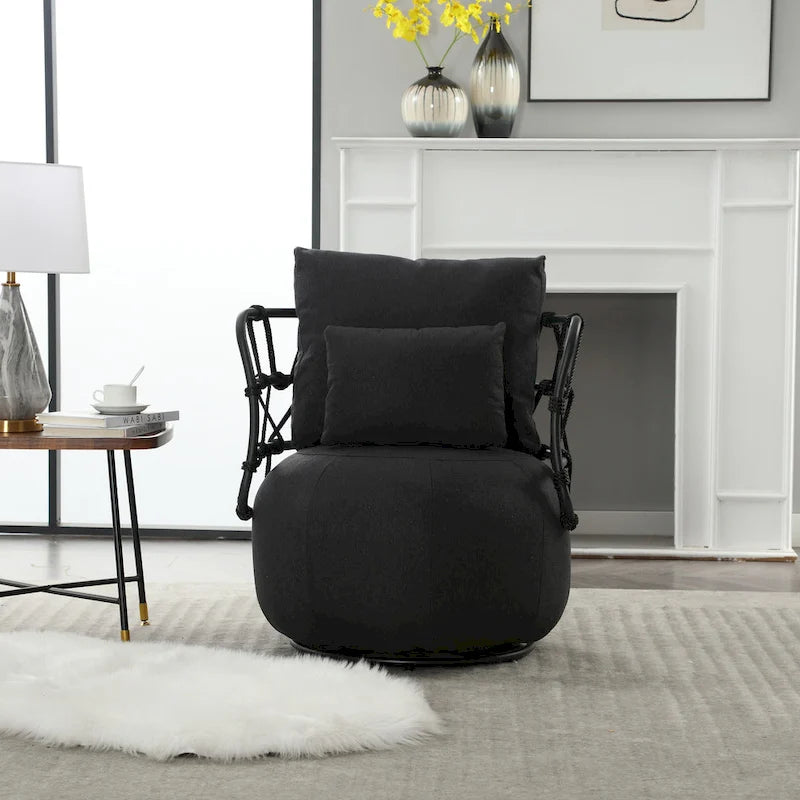 Fauteuil pivotant en lin capitonné avec pied en métal Plusieurs coloris