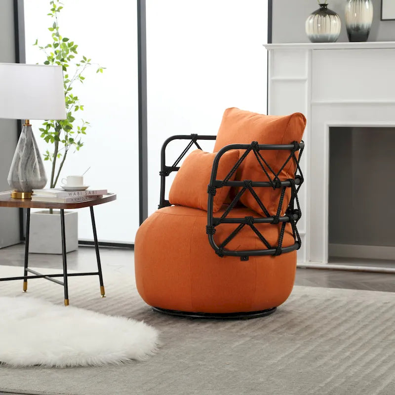 Fauteuil pivotant en lin capitonné avec pied en métal Plusieurs coloris