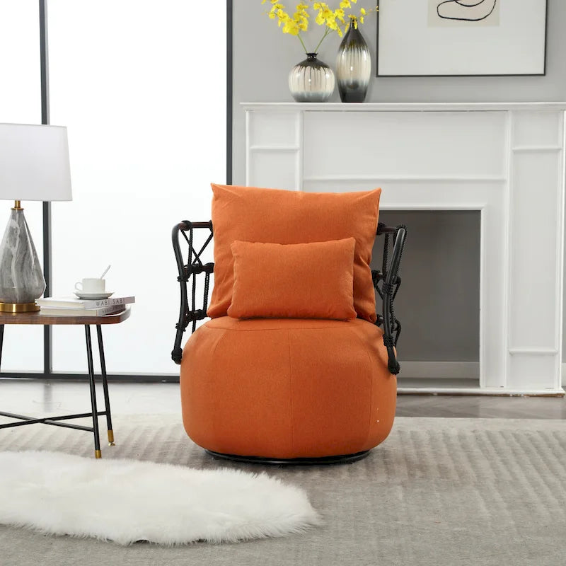 Fauteuil pivotant en lin capitonné avec pied en métal Plusieurs coloris