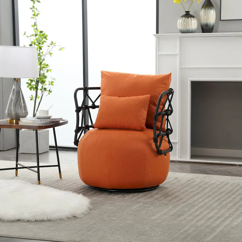 Fauteuil pivotant en lin capitonné avec pied en métal Plusieurs coloris