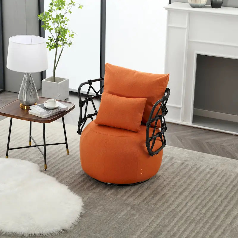 Fauteuil pivotant en lin capitonné avec pied en métal Plusieurs coloris