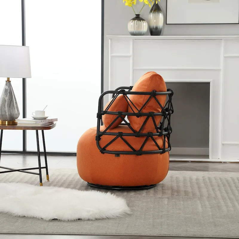 Fauteuil pivotant en lin capitonné avec pied en métal Plusieurs coloris
