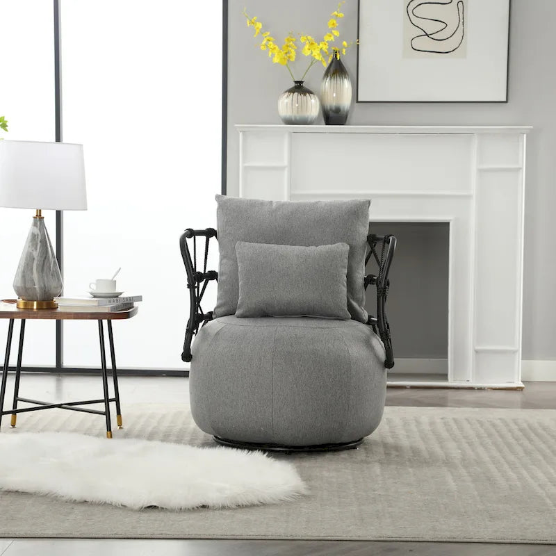 Fauteuil pivotant en lin capitonné avec pied en métal Plusieurs coloris