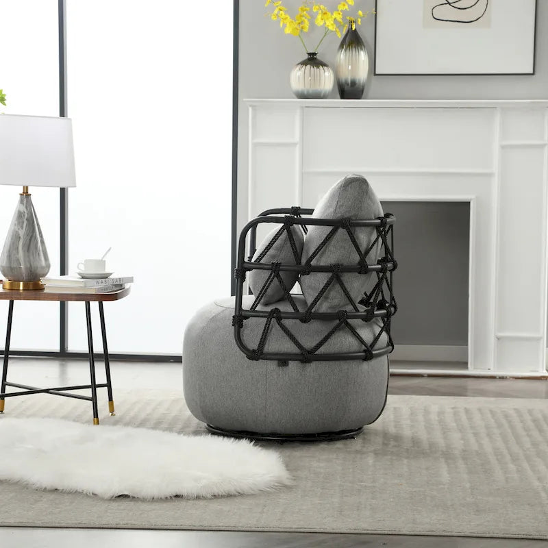 Fauteuil pivotant en lin capitonné avec pied en métal Plusieurs coloris