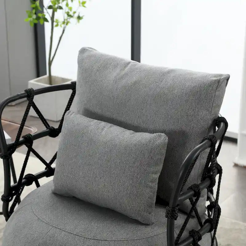 Fauteuil pivotant en lin capitonné avec pied en métal Plusieurs coloris