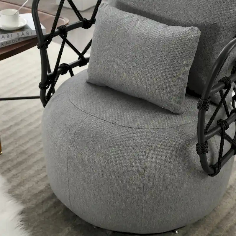 Fauteuil pivotant en lin capitonné avec pied en métal Plusieurs coloris