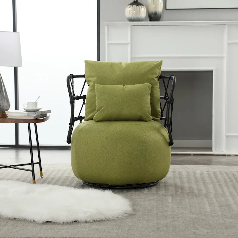 Fauteuil pivotant en lin capitonné avec pied en métal Plusieurs coloris