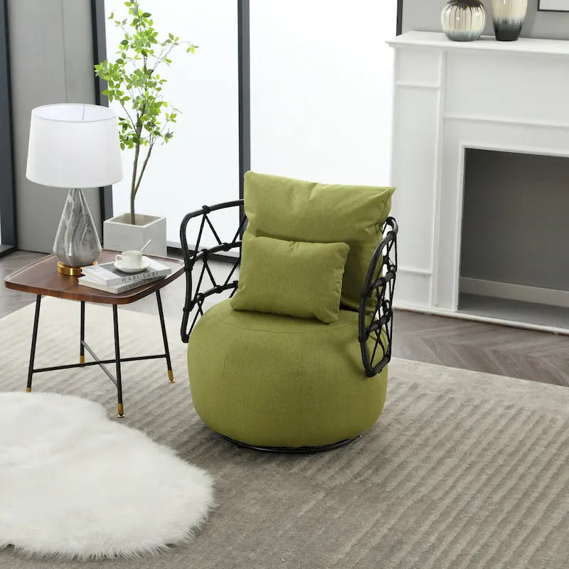 Fauteuil pivotant en lin capitonné avec pied en métal Plusieurs coloris