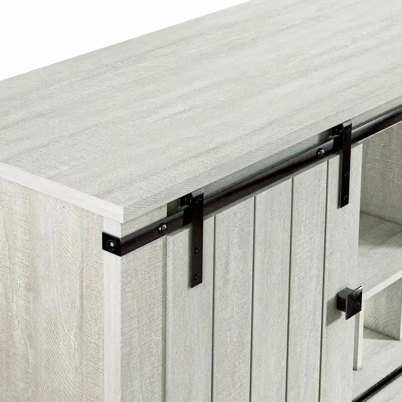 Meuble à vin rustique avec porte coulissante type grange, range-verres et étagères réglables