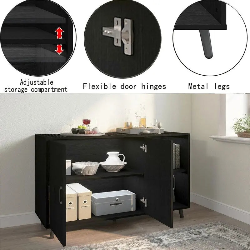 Buffet Armoire en Bois Deux Portes Étagères Ouvertes Rangement Moderne en Bois Manufacturé Blanc Noir
