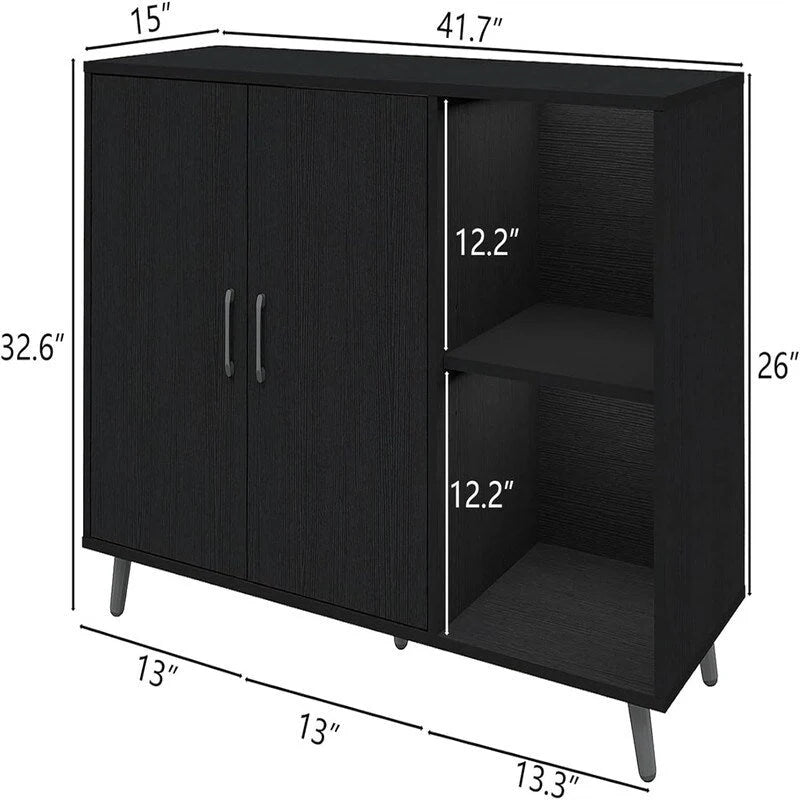 Buffet Armoire en Bois Deux Portes Étagères Ouvertes Rangement Moderne en Bois Manufacturé Blanc Noir