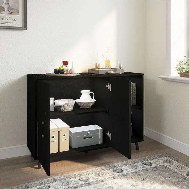 Buffet Armoire en Bois Deux Portes Étagères Ouvertes Rangement Moderne en Bois Manufacturé Blanc Noir