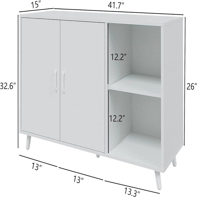 Buffet Armoire en Bois Deux Portes Étagères Ouvertes Rangement Moderne en Bois Manufacturé Blanc Noir