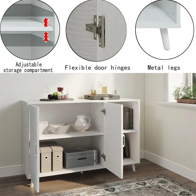Buffet Armoire en Bois Deux Portes Étagères Ouvertes Rangement Moderne en Bois Manufacturé Blanc Noir