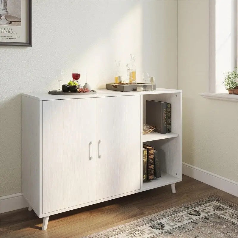 Buffet Armoire en Bois Deux Portes Étagères Ouvertes Rangement Moderne en Bois Manufacturé Blanc Noir