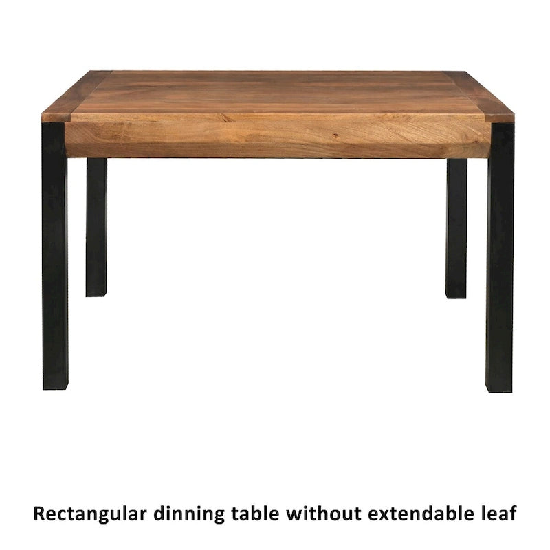 Table à manger extensible en bois de manguier massif avec pieds en fer noir, marron